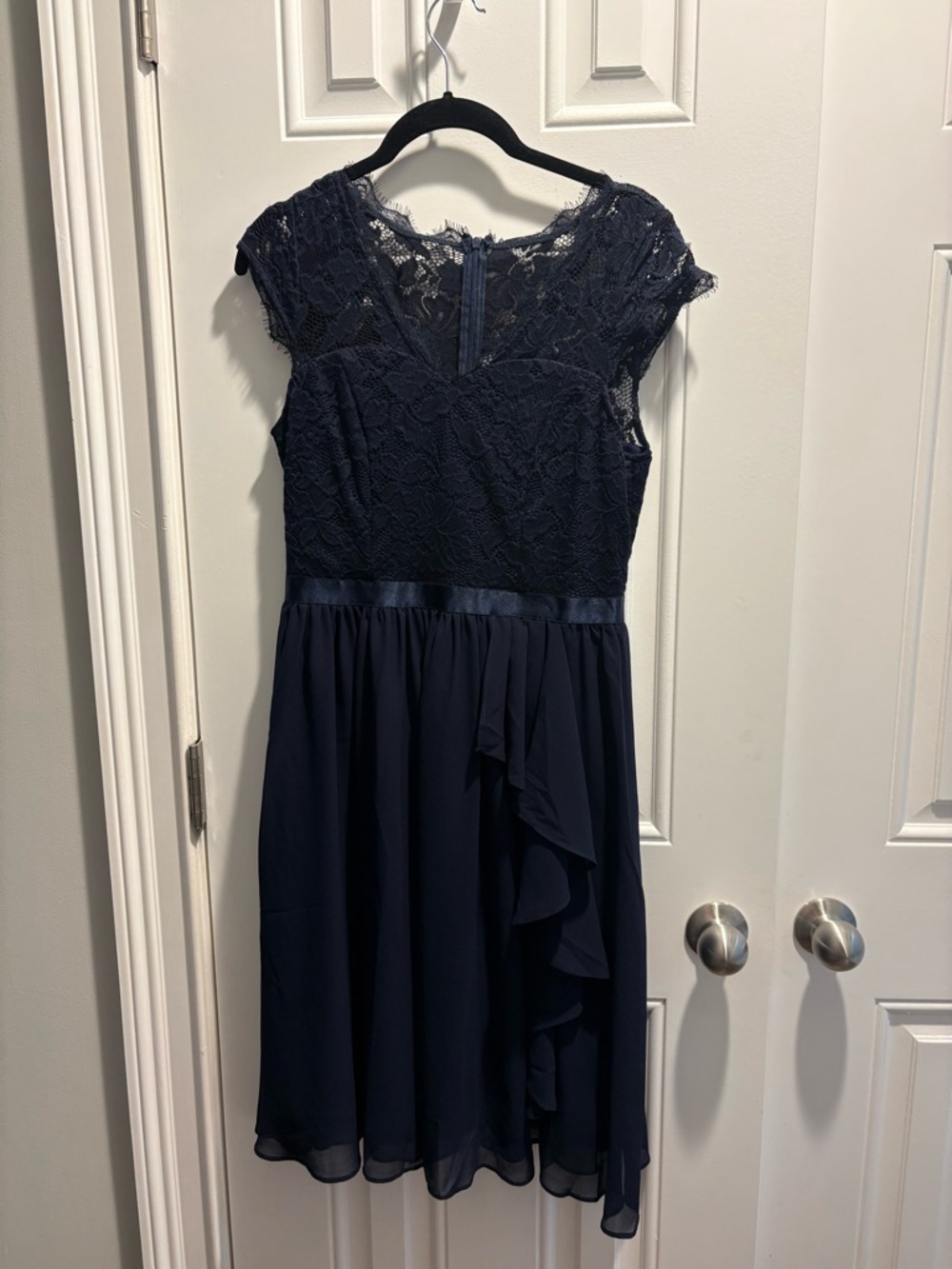 Navy Lace Bodice Chiffon Skirt Dress